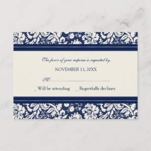 Tarjeta Boda RSVP de patrón crema y azul