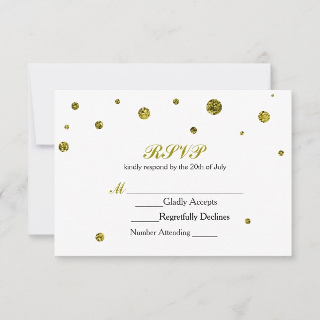 Tarjeta Boda RSVP de puntos de Purpurina blanco y  (Anverso)