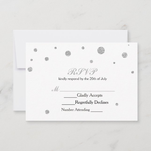 Tarjeta Boda RSVP de puntos Purpurinas blancos y p (Anverso)