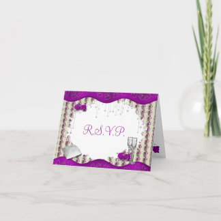 Tarjeta Boda RSVP de Purple Silver Heart