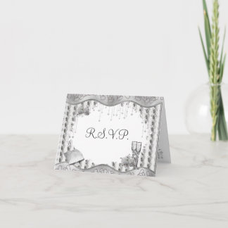 Tarjeta Boda RSVP de White Rose Silver Heart