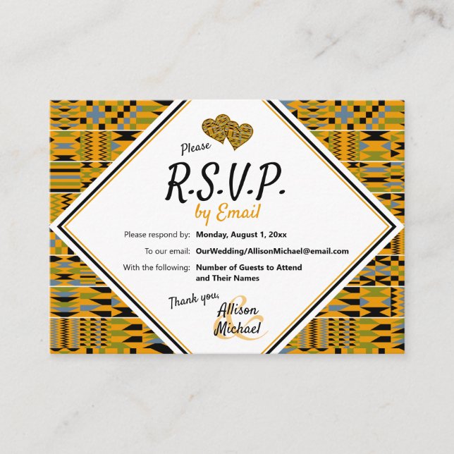 Tarjeta Boda RSVP del Golden African Kente K46 (Anverso)
