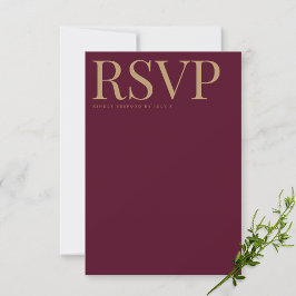 Tarjeta Boda RSVP moderna de Borgoña y Oro