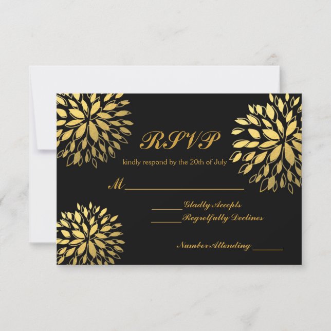 Tarjeta Boda RSVP moderna de floral de Relieve met (Anverso)