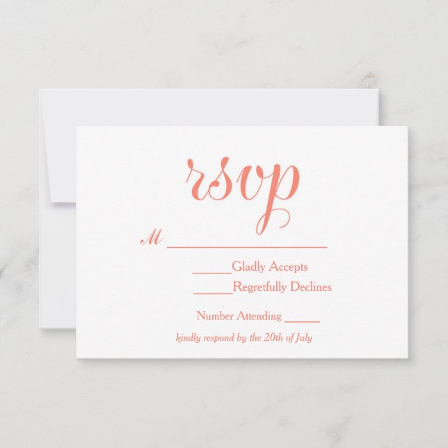 Tarjeta Boda RSVP simple de Coral y White Elegant (Anverso)