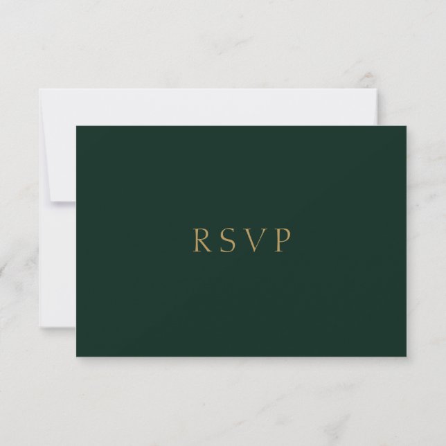 Tarjeta Boda RSVP verde oscuro moderno (Reverso)