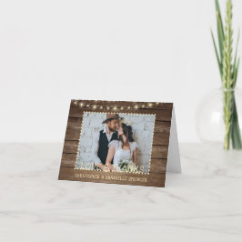 Tarjeta Boda Rustic Wood Lights 2 Photo Gracias