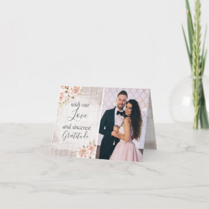 Tarjeta Boda Rustic Wood & Rosas Gracias 4-Photo