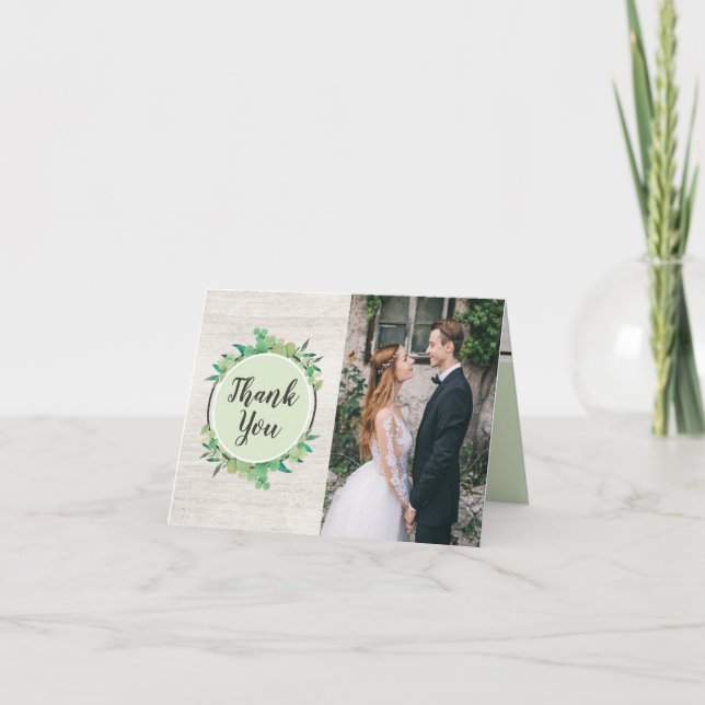 Tarjeta Boda Rústica de Madera y Eucalipto Agradecimiento  (Anverso)