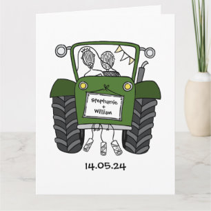 Tarjeta Boda Rústica de Tractor Verde Personalizada
