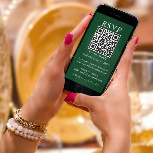 Tarjeta Boda simple minimalista QR Green RSVP