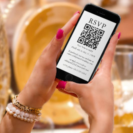 Tarjeta Boda simple minimalista QR RSVP Blanco y negro