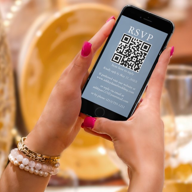 Tarjeta Boda simple minimalista QR RSVP Dusty Blue (Customize to change text size,  text style or background color.)