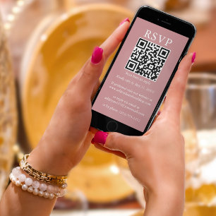 Tarjeta Boda simple minimalista QR RSVP Dusty Rosa