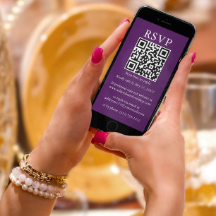 Tarjeta Boda simple minimalista QR RSVP Purple