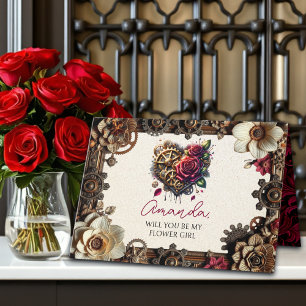 Tarjeta Boda Steampunk   ¿Serás mi chica flor?