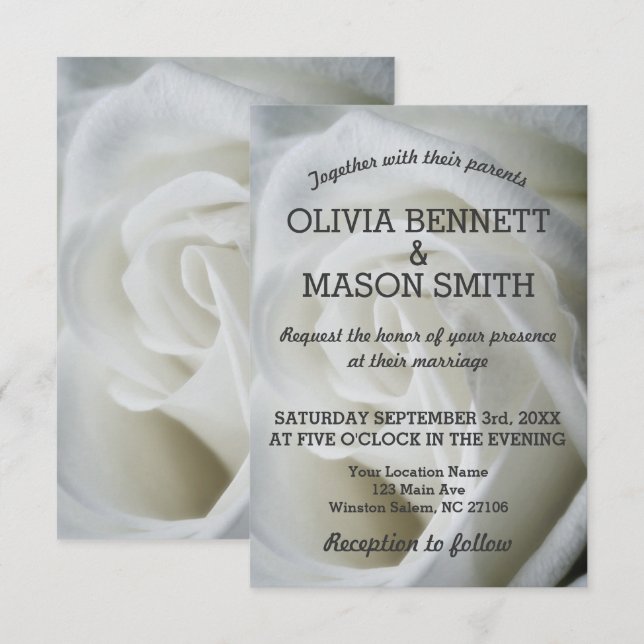 Tarjeta Boda texturizada de Rosa Blanca (Anverso / Reverso)