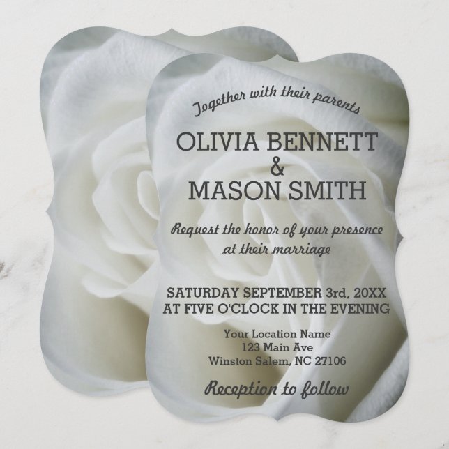 Tarjeta Boda texturizada de Rosa Blanca (Anverso / Reverso)