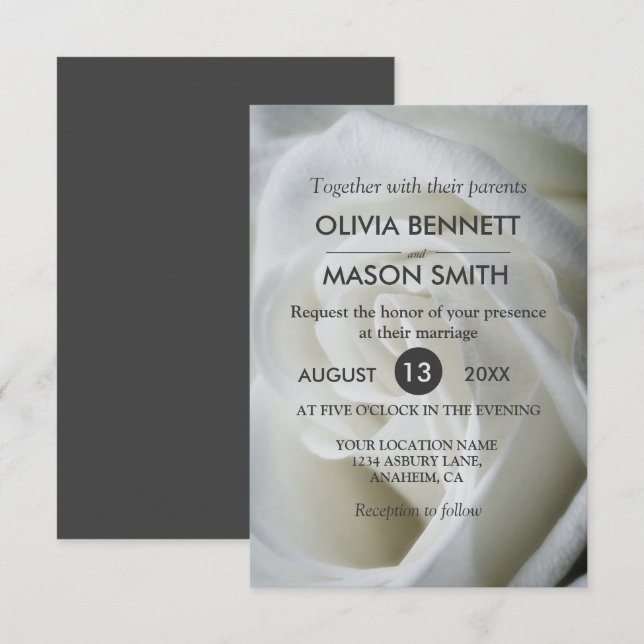 Tarjeta Boda texturizada de Rosa Blanca (Anverso / Reverso)