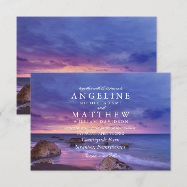 Tarjeta Boda Tropical Beach Sand Sunset Sea (Anverso / Reverso)