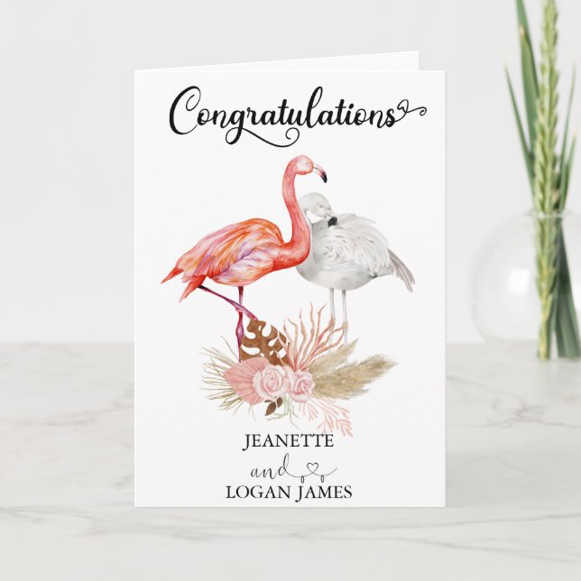 Tarjeta Boda Tropical Flamingo Boho Felicitaciones (Anverso)