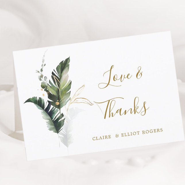 Tarjeta Boda Tropical Foliage Gold Gracias Doblado (Subido por el creador)