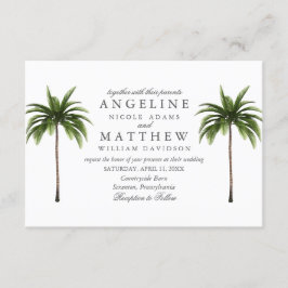 Tarjeta Boda verde de árbol de palmas tropical