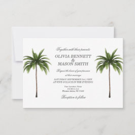 Tarjeta Boda verde de árbol de palmas tropical