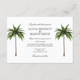 Tarjeta Boda verde de árbol de palmas tropical