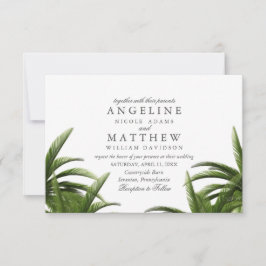 Tarjeta Boda verde de árbol de palmas tropical