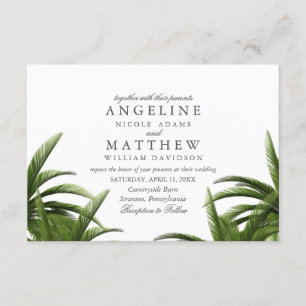 Tarjeta Boda verde de árbol de palmas tropical
