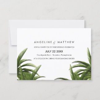Tarjeta Boda verde de árbol de palmas tropical