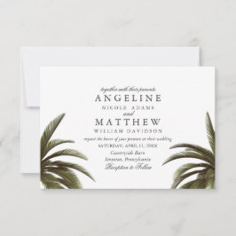 Tarjeta Boda verde de árbol de palmas tropical