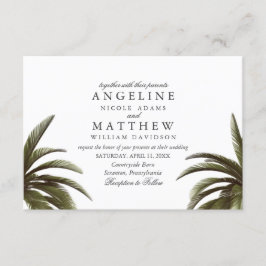 Tarjeta Boda verde de árbol de palmas tropical