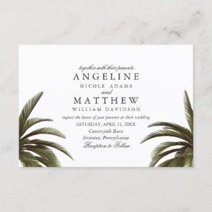 Tarjeta Boda verde de árbol de palmas tropical