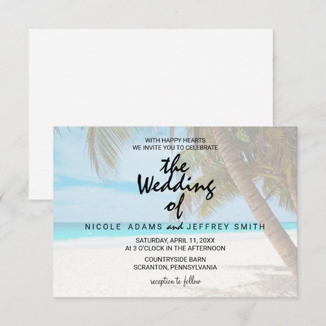 Tarjeta Boda verde de árbol de palmas tropical (Anverso / Reverso)