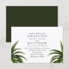 Tarjeta Boda verde de árbol de palmas tropical