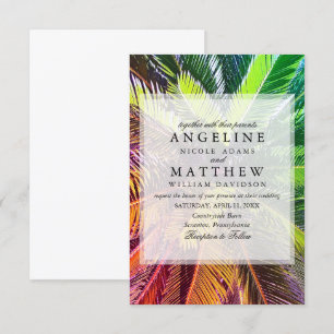 Tarjeta Boda verde de árbol de palmas tropical