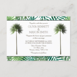 Tarjeta Boda verde de árbol de palmas tropical