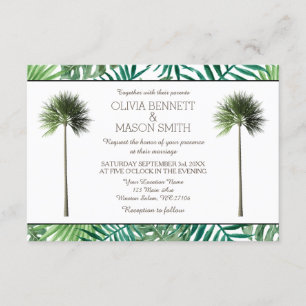 Tarjeta Boda verde de árbol de palmas tropical