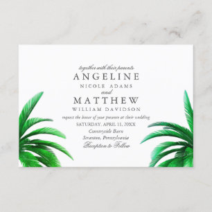 Tarjeta Boda verde de árbol de palmas tropical