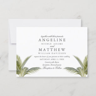 Tarjeta Boda verde de árbol de palmas tropical