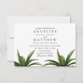 Tarjeta Boda verde de árbol de palmas tropical