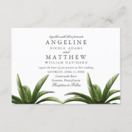 Tarjeta Boda verde de árbol de palmas tropical