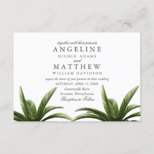 Tarjeta Boda verde de árbol de palmas tropical