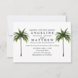 Tarjeta Boda verde de árbol de palmas tropical