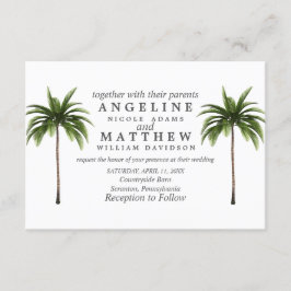 Tarjeta Boda verde de árbol de palmas tropical