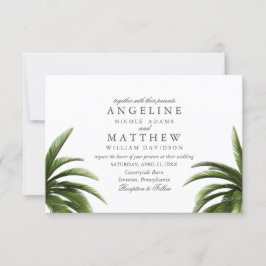 Tarjeta Boda verde de árbol de palmas tropical