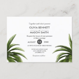 Tarjeta Boda verde de árbol de palmas tropical