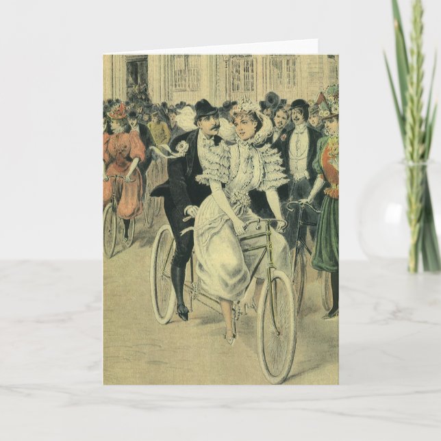 Tarjeta Boda victoriana novia y bicicleta recién casada Gr (Anverso)